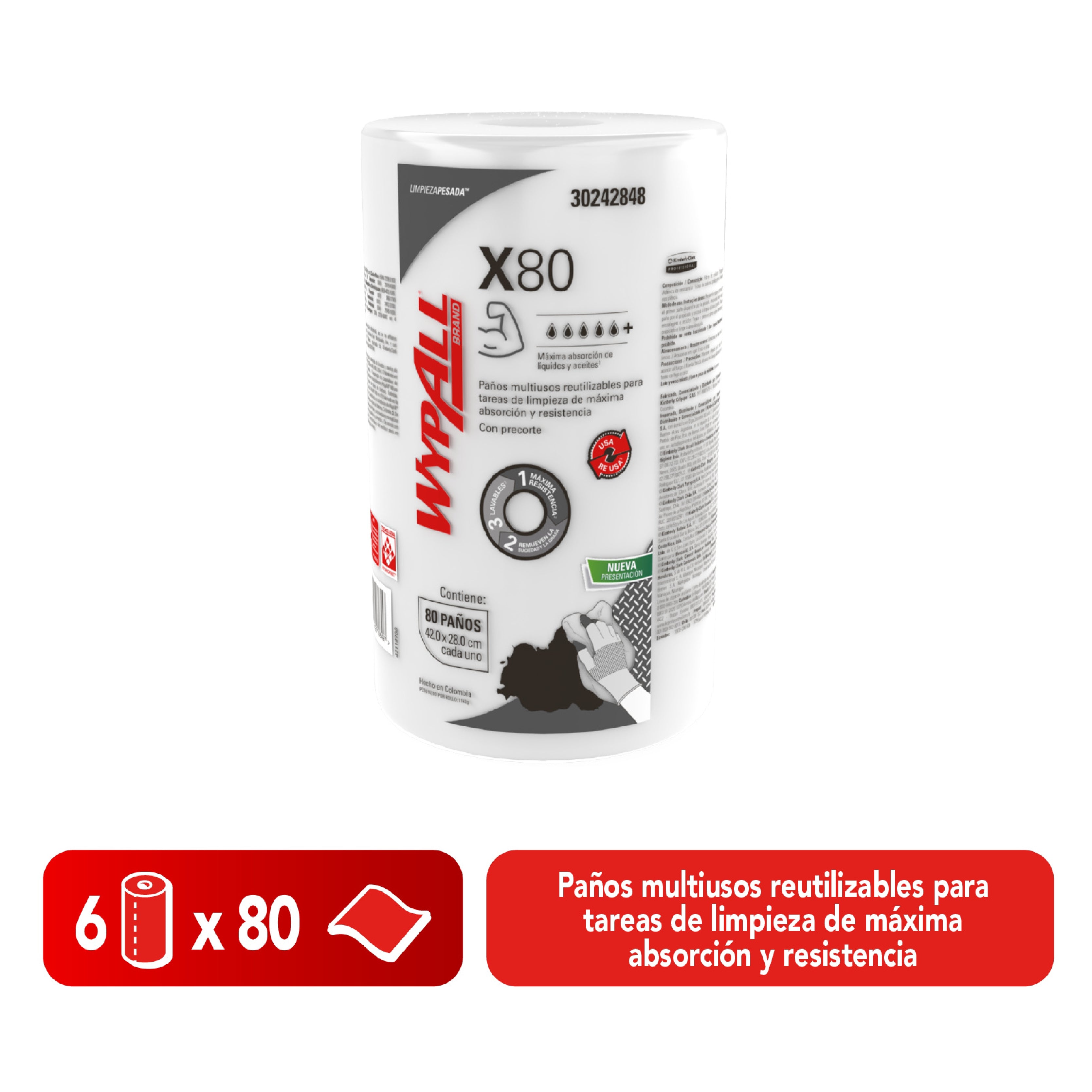 WYPALL® PAÑO DE LIMPIEZA X80 ROLLO REGULAR CON POWER POCKETS PAÑOS DE LIMPIEZA ROLLO X 80 PAÑOS