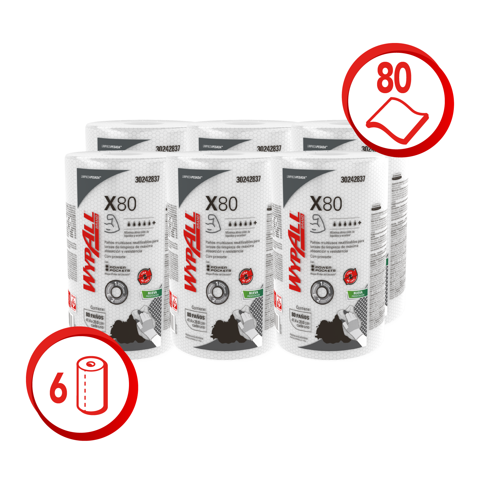 WYPALL X-80 ROLLO REGULAR X 80 HOJAS (42CM X 28CM)