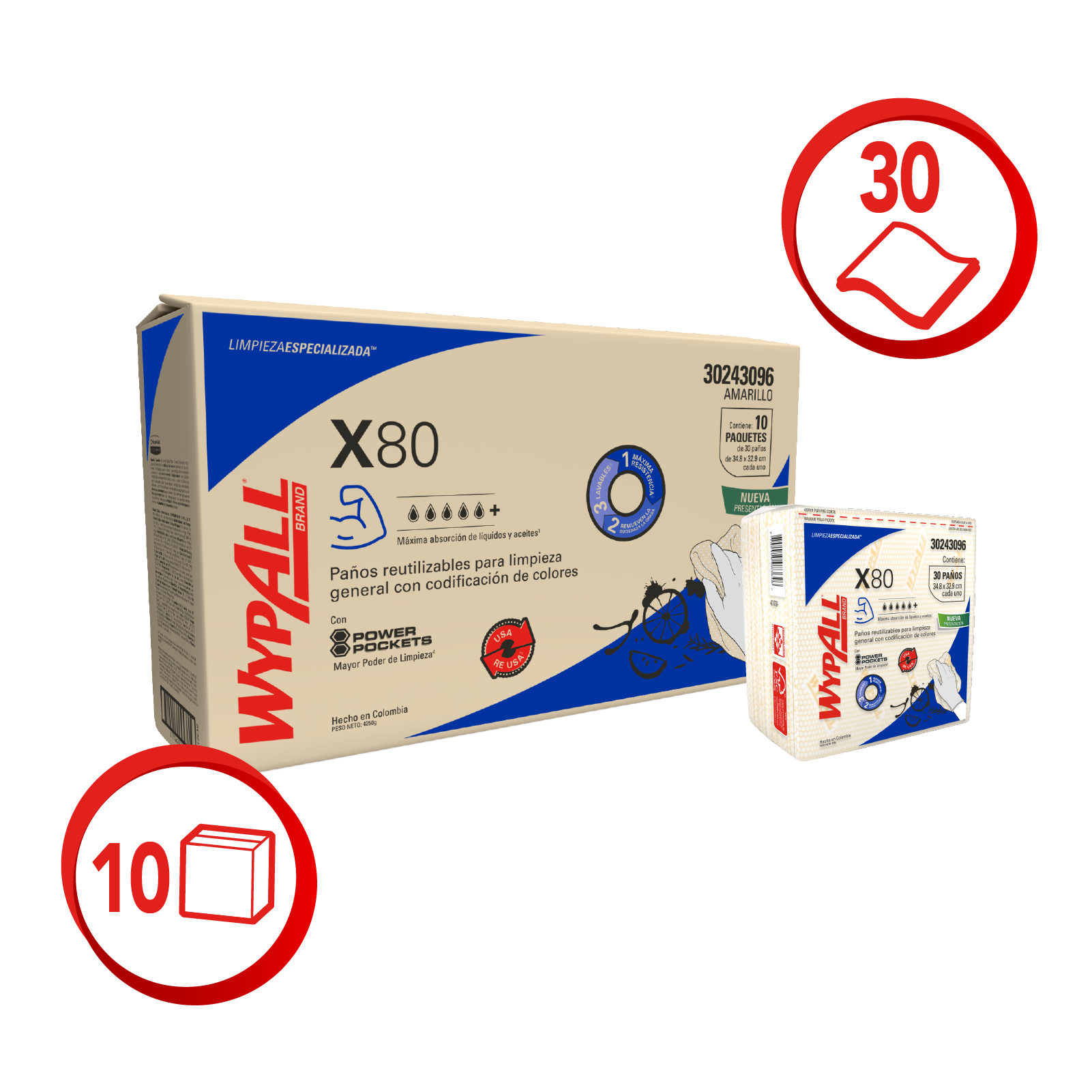 WYPALL® PAÑOS DE LIMPIEZA X80 COLOR AMARILLO DOBLADOS CON POWER POCKETS