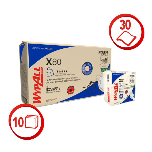 WYPALL® PAÑOS DE LIMPIEZA X80 COLOR AMARILLO DOBLADOS CON POWER POCKETS