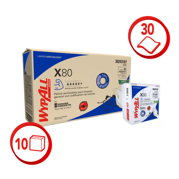 WYPALL® PAÑOS DE LIMPIEZA X80 COLOR AZUL DOBLADOS CON POWER POCKETS