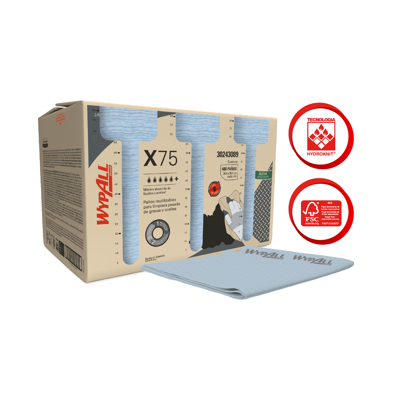 WYPALL® PAÑOS DE LIMPIEZA X75 DOBLADOS CON EMBOZADO, PAÑOS DE LIMPIEZA, CAJA X 480 PAÑOS