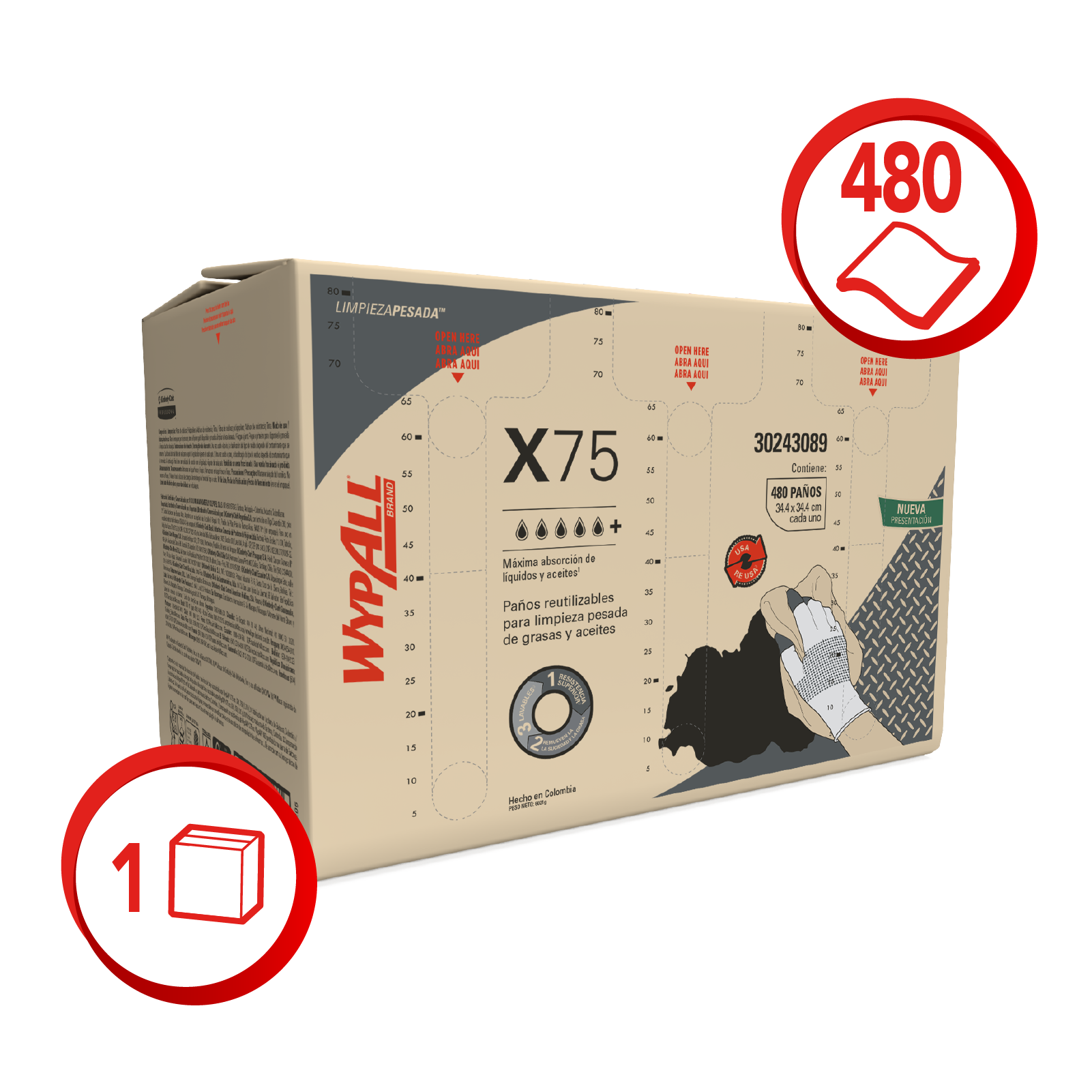 WYPALL® PAÑOS DE LIMPIEZA X75 DOBLADOS CON EMBOZADO, PAÑOS DE LIMPIEZA, CAJA X 480 PAÑOS