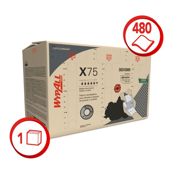 WYPALL® PAÑOS DE LIMPIEZA X75 DOBLADOS CON EMBOZADO, PAÑOS DE LIMPIEZA, CAJA X 480 PAÑOS