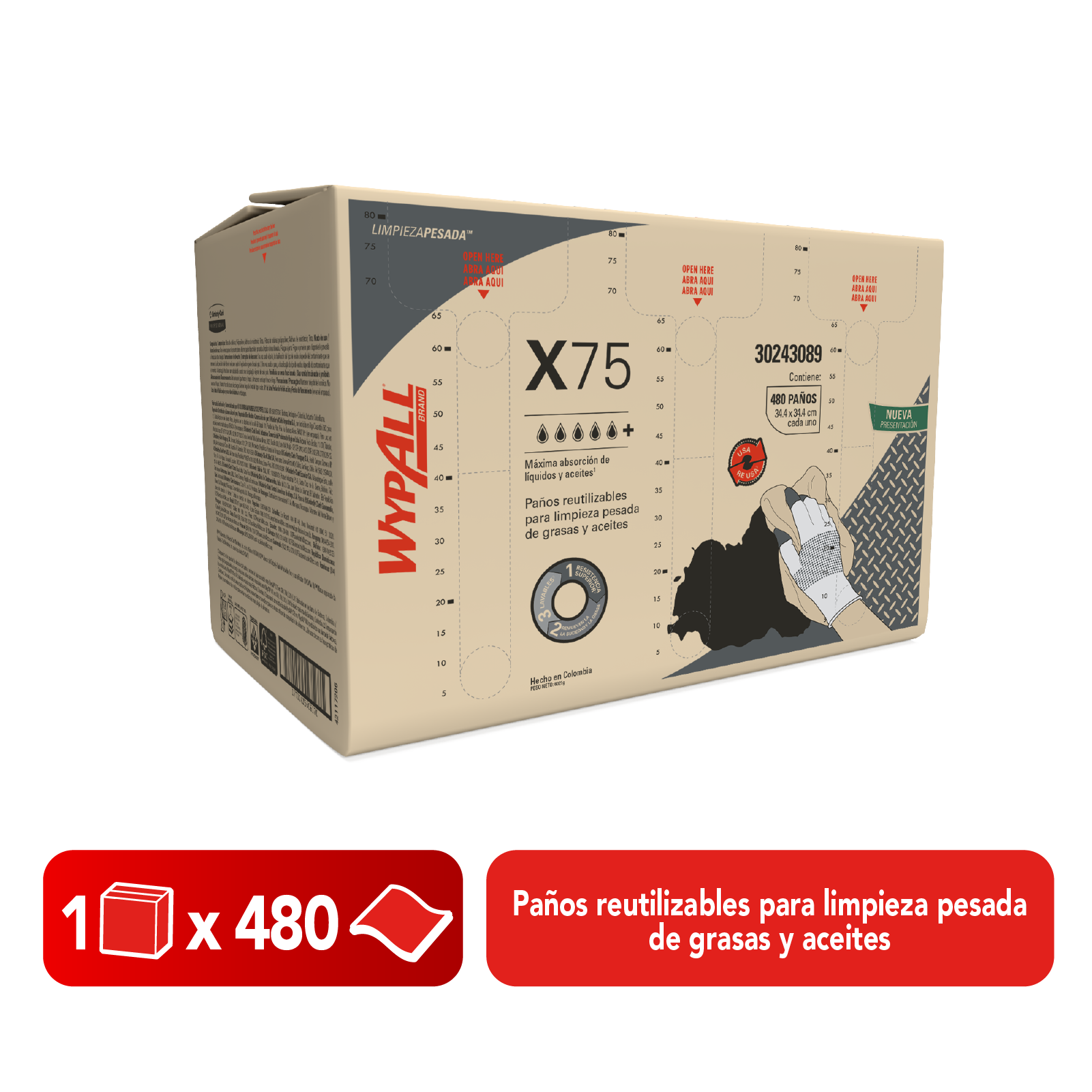 WYPALL® PAÑOS DE LIMPIEZA X75 DOBLADOS CON EMBOZADO, PAÑOS DE LIMPIEZA, CAJA X 480 PAÑOS