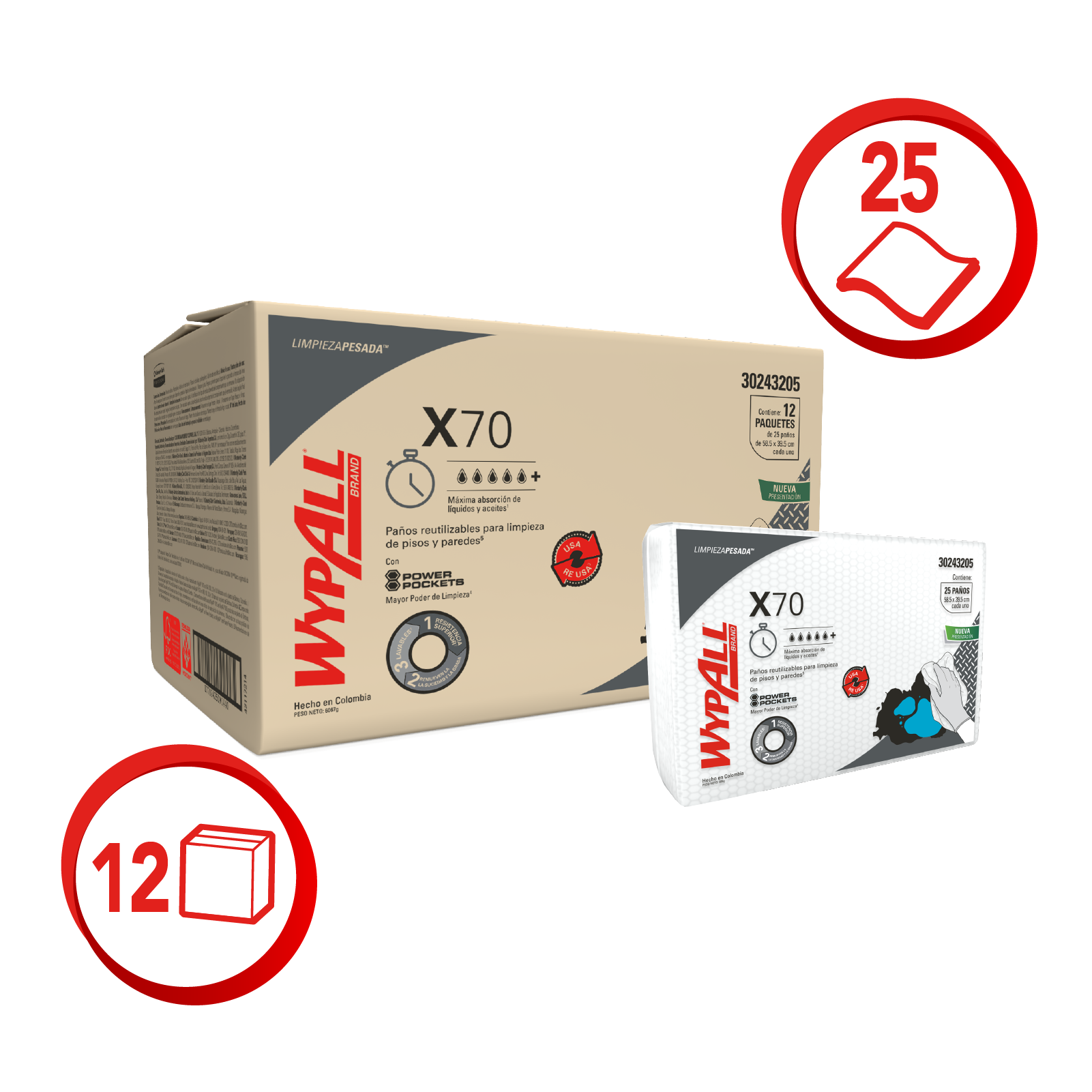 WYPALL® PAÑOS DE LIMPIEZA X70 DOBLADOS CON POWER POCKETS
