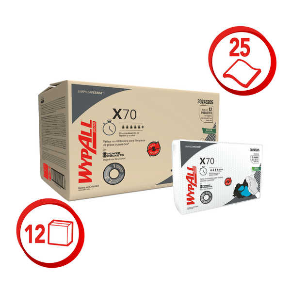 WYPALL® PAÑOS DE LIMPIEZA X70 DOBLADOS CON POWER POCKETS