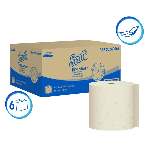 SCOTT® ESSENTIAL™ TOALLA DE MANOS EN ROLLO NATURAL 100M/ ROLLO