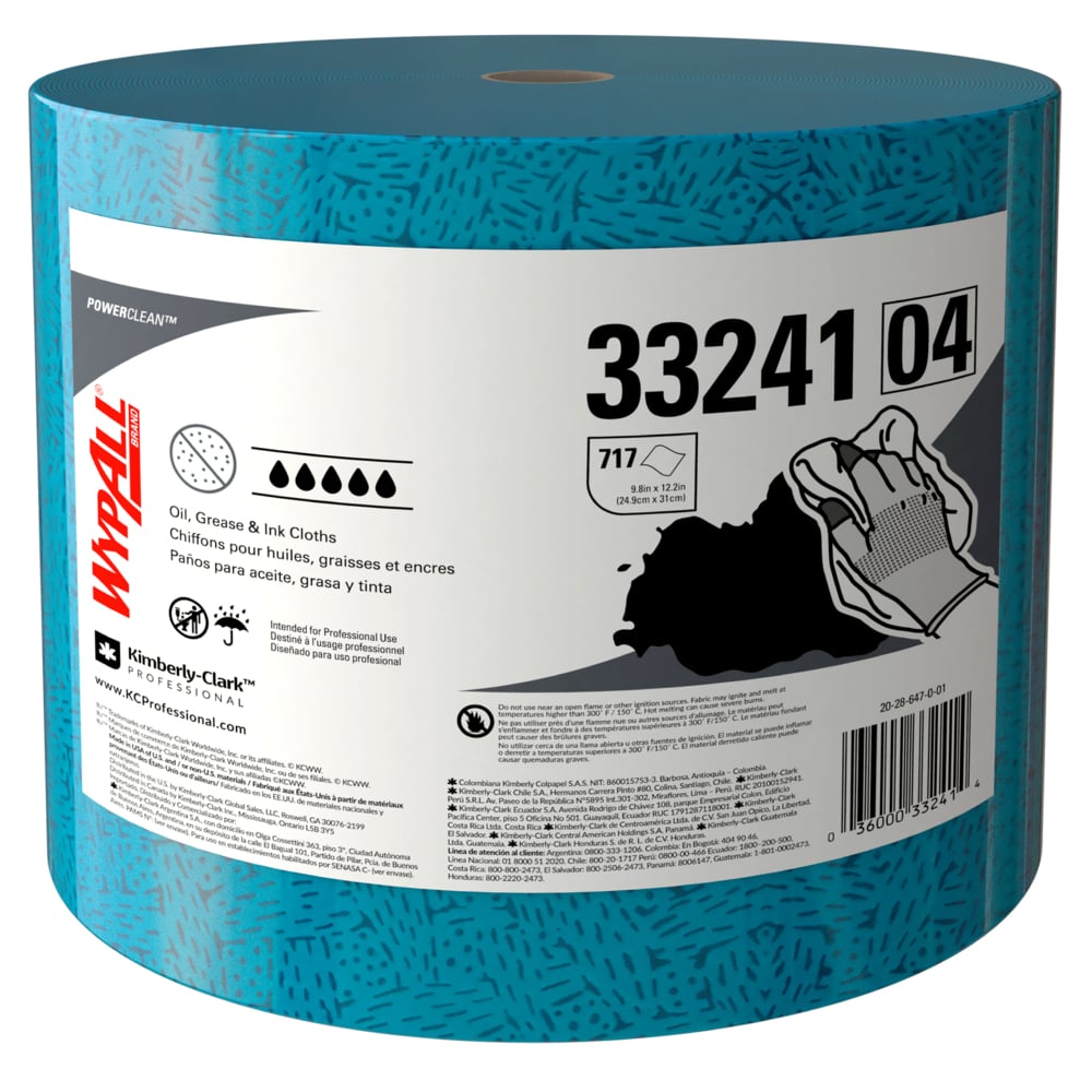 WypAll® Paños de limpieza Grasas y Aceites, Paños de Limpieza, 1 rollo x 717 paños