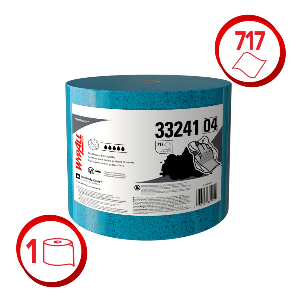WypAll® Paños de limpieza Grasas y Aceites, Paños de Limpieza, 1 rollo x 717 paños