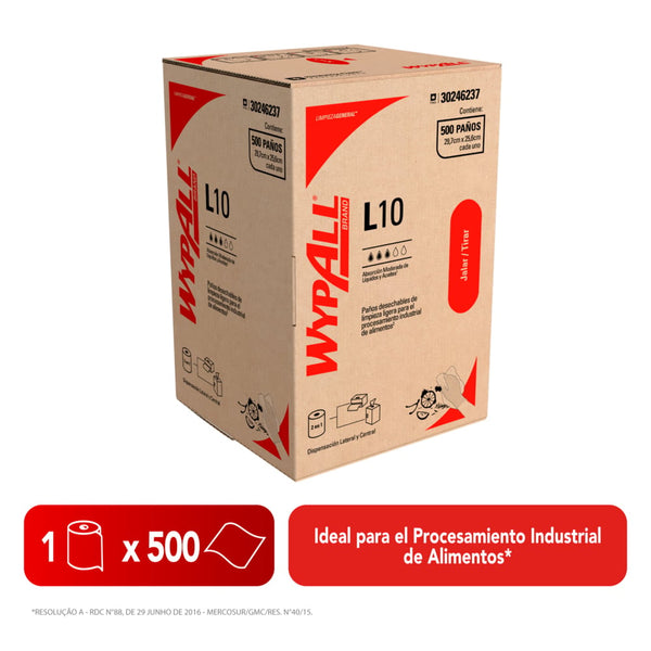 WypAll® Paños de limpieza L10 Rollo Regular, Paños de Limpieza, 6 unidades x 500 paños cada una (3000 paños en total)