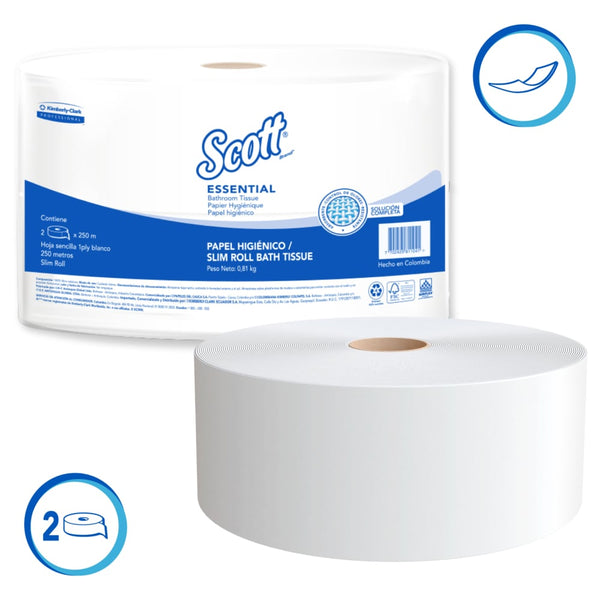 SCOTT® ESSENTIAL PAPEL HIGIÉNICO EN ROLLO 250M/ROLLO, 4 ROLLOS