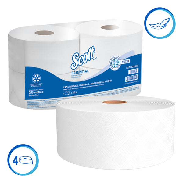 SCOTT® ESSENTIAL PAPEL HIGIÉNICO EN ROLLO HOJA DOBLE - 250 M 4 ROLLOS