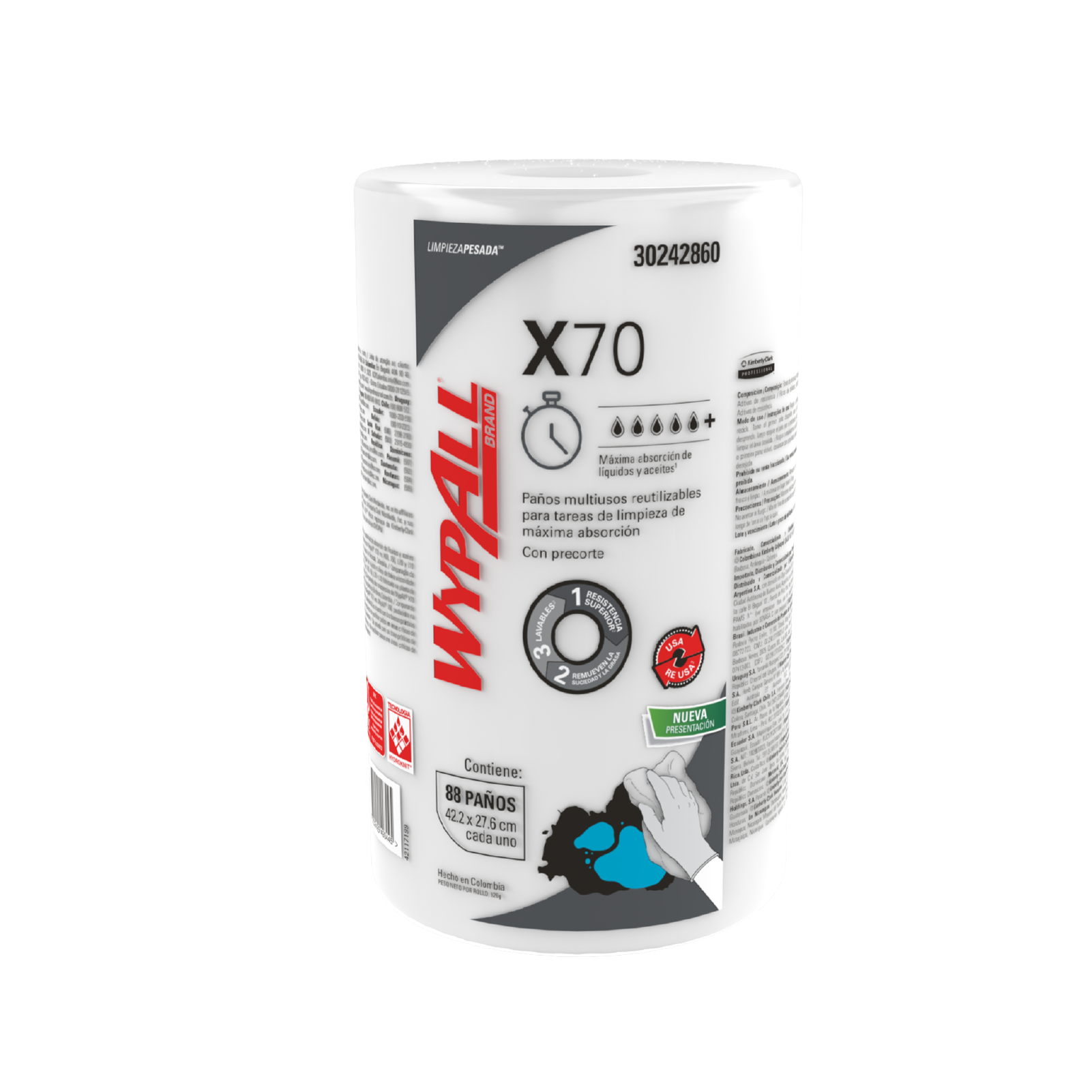 WYPALL® PAÑOS DE LIMPIEZA X70 ROLLO REGULAR LISO X 88 PAÑOS