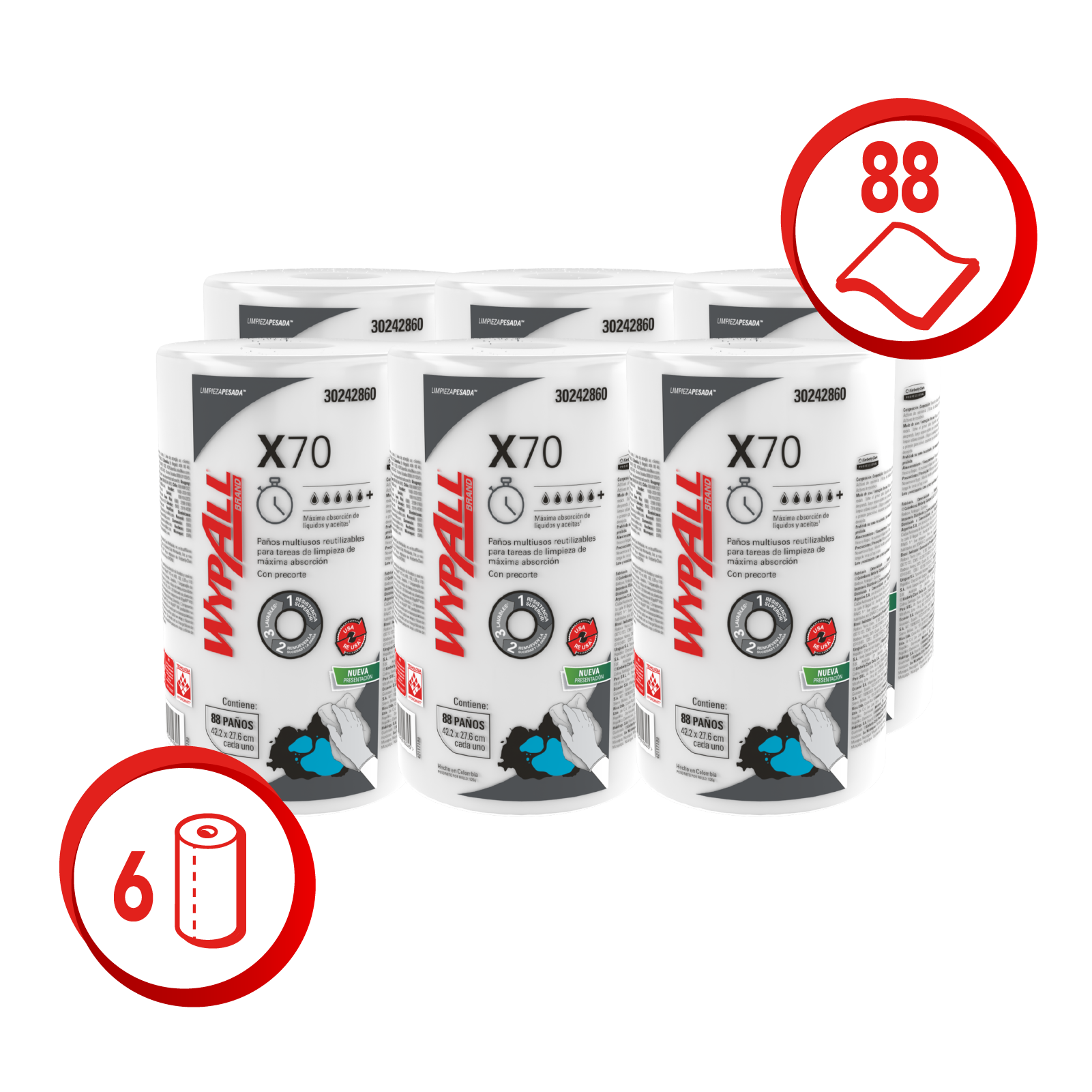 WYPALL® PAÑOS DE LIMPIEZA X70 ROLLO REGULAR LISO X 88 PAÑOS
