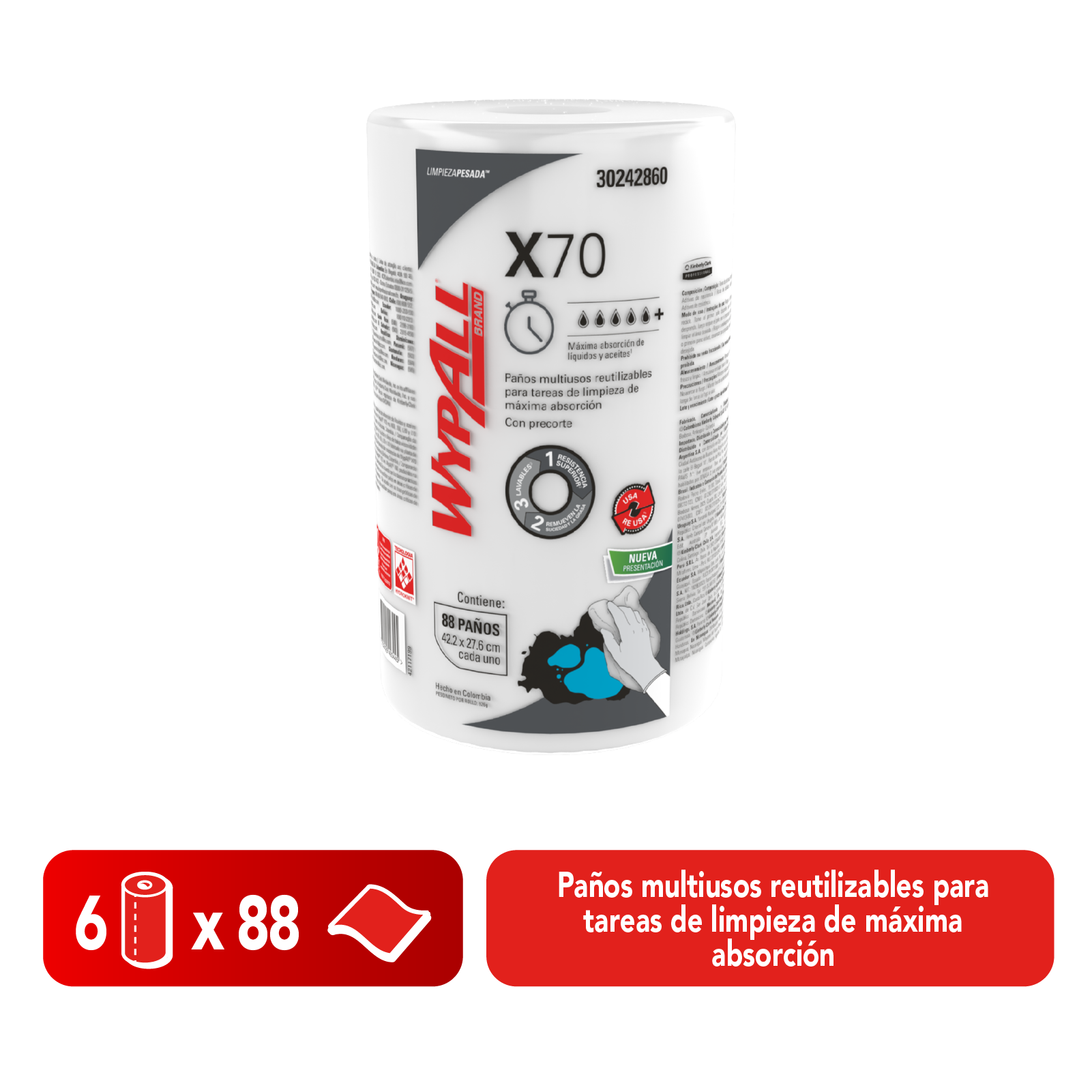 WYPALL® PAÑOS DE LIMPIEZA X70 ROLLO REGULAR LISO X 88 PAÑOS