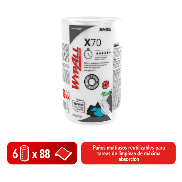 WYPALL® PAÑOS DE LIMPIEZA X70 ROLLO REGULAR LISO X 88 PAÑOS