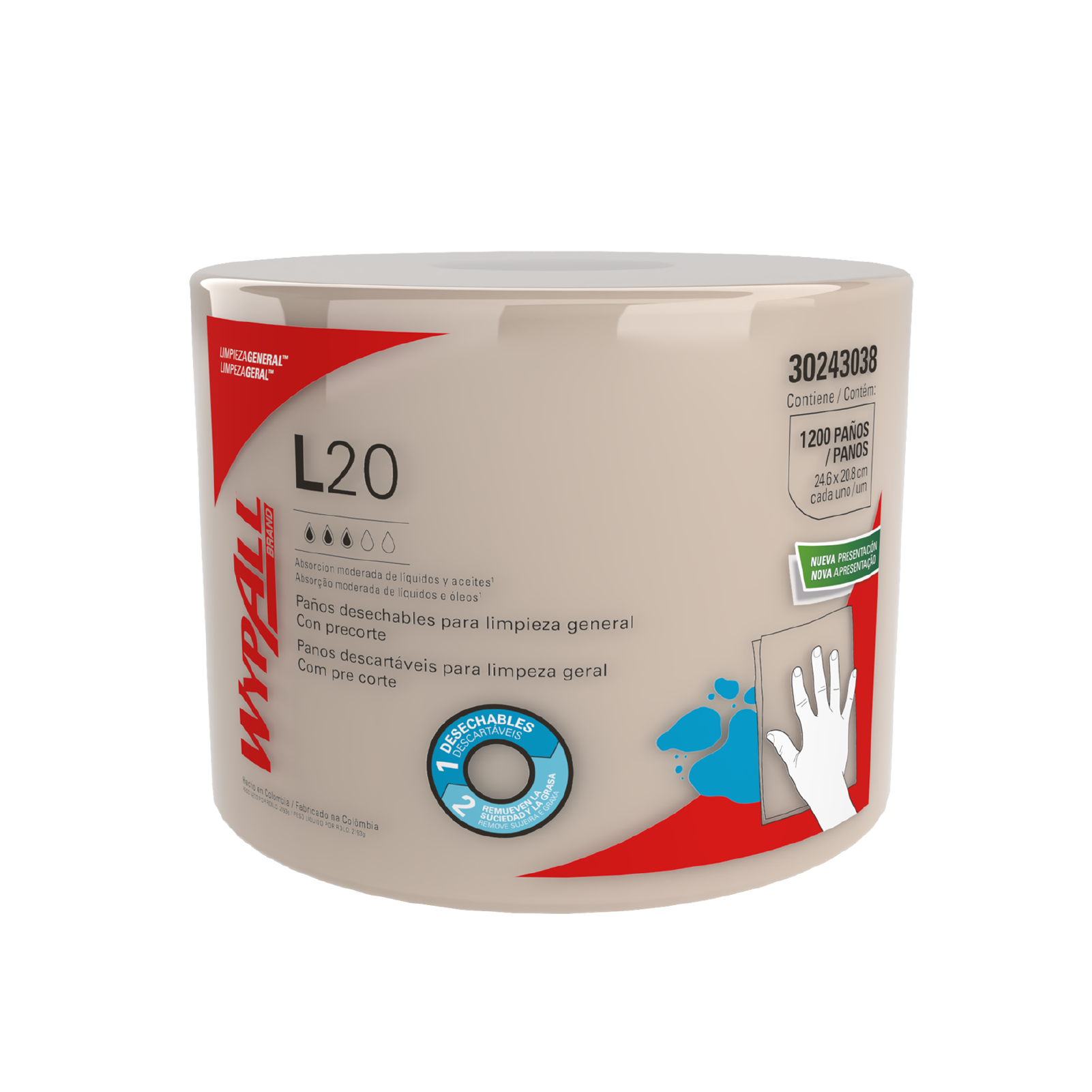 WYPALL® PAÑOS DE LIMPIEZA DESECHABLES L20 ROLLO JUMBO 300 MTS X 1200 PAÑOS