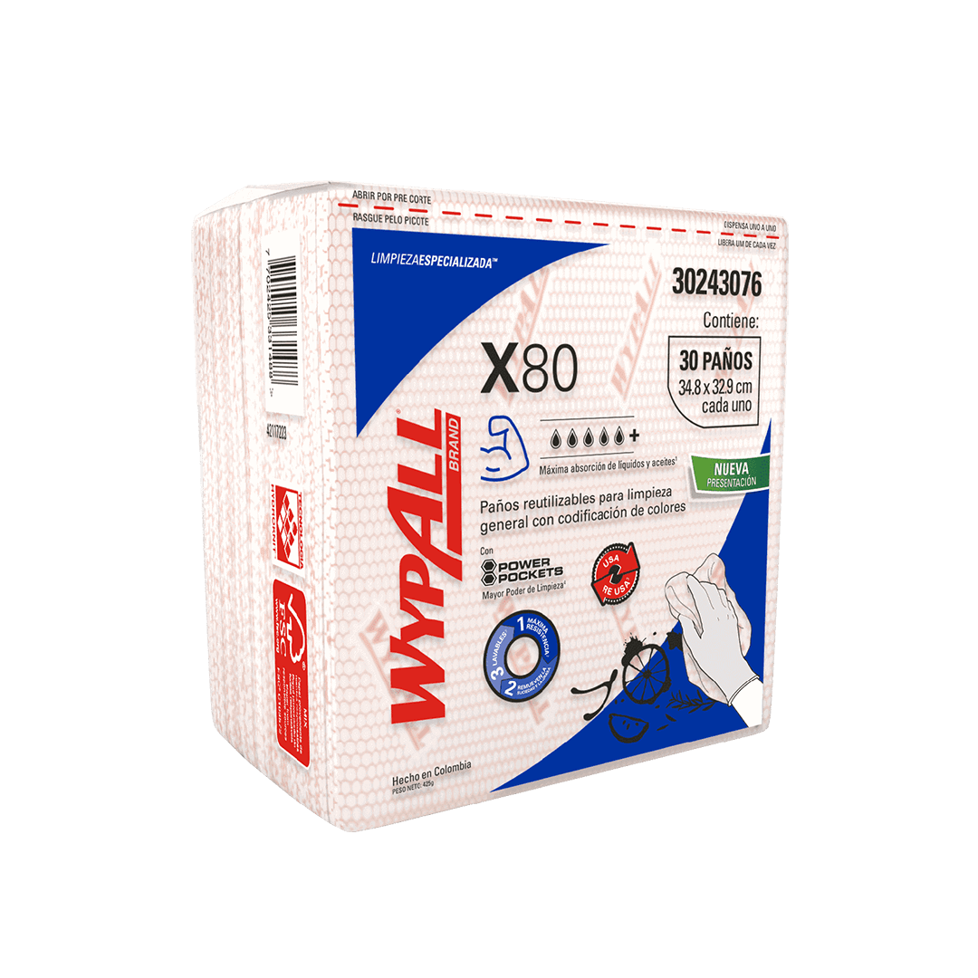 WYPALL® PAÑOS DE LIMPIEZA X80 COLOR ROJO DOBLADOS CON POWER POCKETS (Copia)