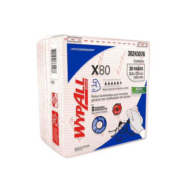 WYPALL® PAÑOS DE LIMPIEZA X80 COLOR ROJO DOBLADOS CON POWER POCKETS (Copia)