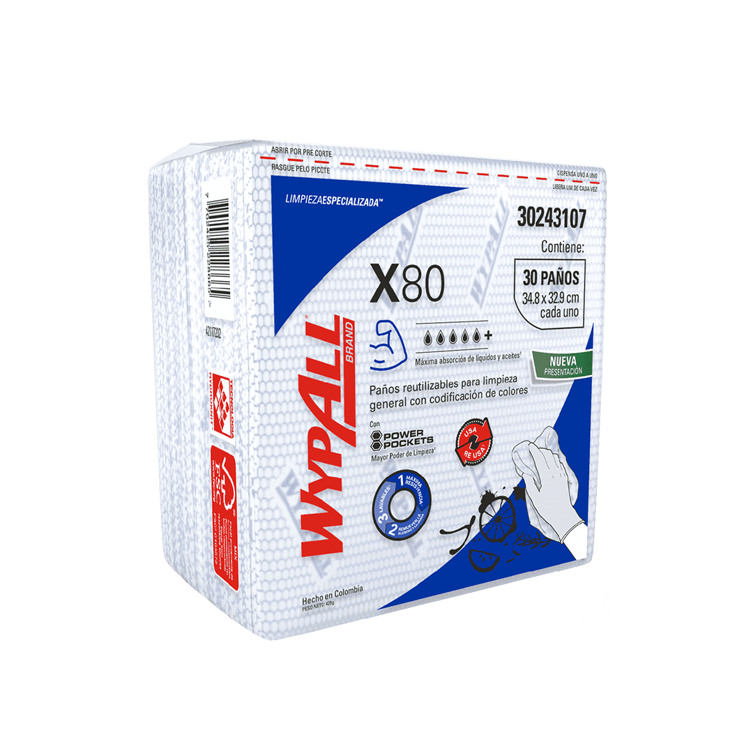 WYPALL® PAÑOS DE LIMPIEZA X80 COLOR AZUL DOBLADOS CON POWER POCKETS