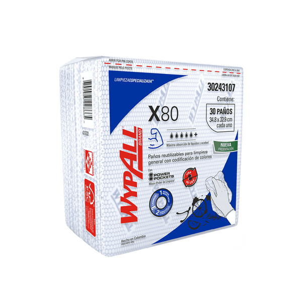 WYPALL® PAÑOS DE LIMPIEZA X80 COLOR AZUL DOBLADOS CON POWER POCKETS
