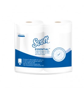 TOALLA DE MANOS SCOTT ESSENTIAL FLUJO CENTRAL BLANCA HOJA SENCILLA 200 MT